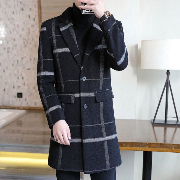 men's wool blends autumn and winter men's woolen coat mid-length casual slim korean version plaid large size trend lapel men', Black
men's wool blends autumn and winter men's woolen coat mid-length casual slim korean version plaid large size trend lapel men', Black