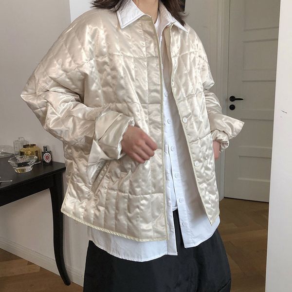 women's down parkas winter fashionable satin texture quilted o neck profile cotton jacket for ladies loose thin warm solid color chic c, Black
women's down parkas winter fashionable satin texture quilted o neck profile cotton jacket for ladies loose thin warm solid color chic c, Black