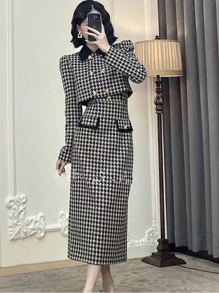two piece dress hma fashion spaghetti strap suit women's houndstooth woolen jacket set 221122, White
two piece dress hma fashion spaghetti strap suit women's houndstooth woolen jacket set 221122, White