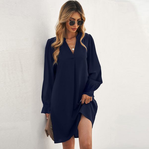 casual dresses v neck long sleeved skirt loose dress solid color 221121, Black;gray
casual dresses v neck long sleeved skirt loose dress solid color 221121, Black;gray