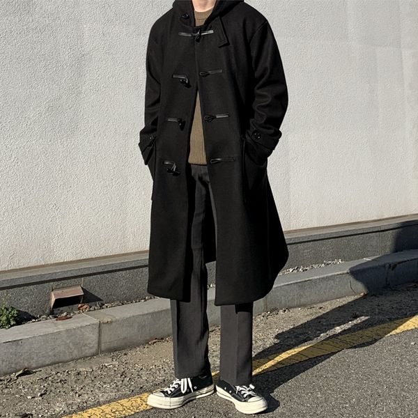 men's wool blends fashion winter overcoat woolen for men middle length coat hooded lapel jacket trend men's horn button windbreake, Black
men's wool blends fashion winter overcoat woolen for men middle length coat hooded lapel jacket trend men's horn button windbreake, Black