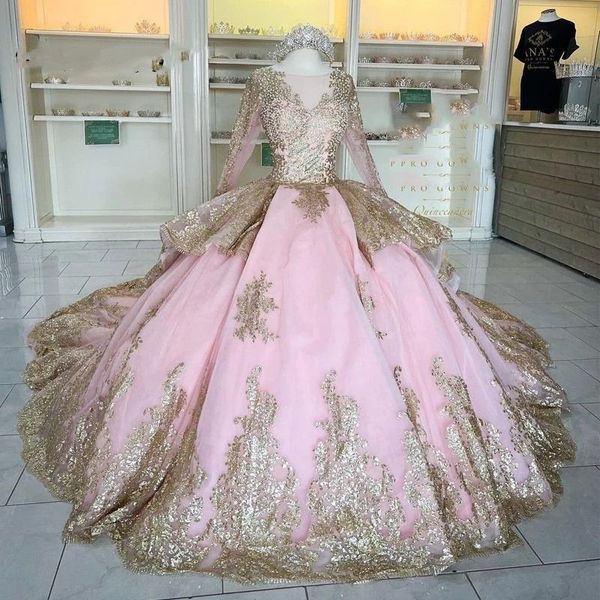 princess pink ball gown quinceanera dresses 2023 golden sequins appliques pearls sweet 16 dress long sleeve vestidos de 15 anos, Blue;red
princess pink ball gown quinceanera dresses 2023 golden sequins appliques pearls sweet 16 dress long sleeve vestidos de 15 anos, Blue;red