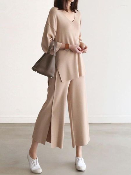 women's two piece pants women knitted sweater pieces sets spring autumn v-neck loose pullovers wide-leg knitwear 2pcs suits, White
women's two piece pants women knitted sweater pieces sets spring autumn v-neck loose pullovers wide-leg knitwear 2pcs suits, White