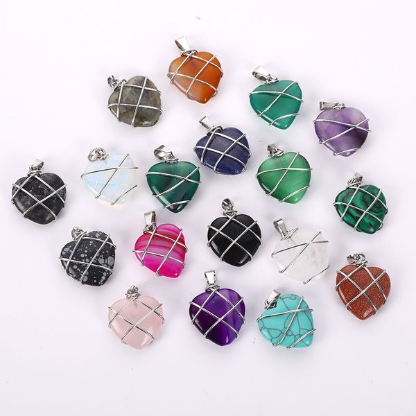 silver color wire wrap love heart shape pendant natural stone mixed necklace jewelry accessories making wholesale
silver color wire wrap love heart shape pendant natural stone mixed necklace jewelry accessories making wholesale