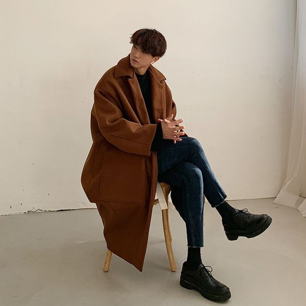 men's wool blends autumn winter fashion men's woolen coats solid single breasted lapel long coat jacket casual overcoat s72 221122, Black
men's wool blends autumn winter fashion men's woolen coats solid single breasted lapel long coat jacket casual overcoat s72 221122, Black