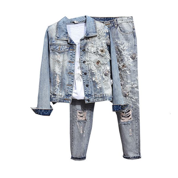 women's two piece pant s outfits autumn fashion sequin flowers long sleeve jacket casual denim set female clothing h959 221121, White
women's two piece pant s outfits autumn fashion sequin flowers long sleeve jacket casual denim set female clothing h959 221121, White
