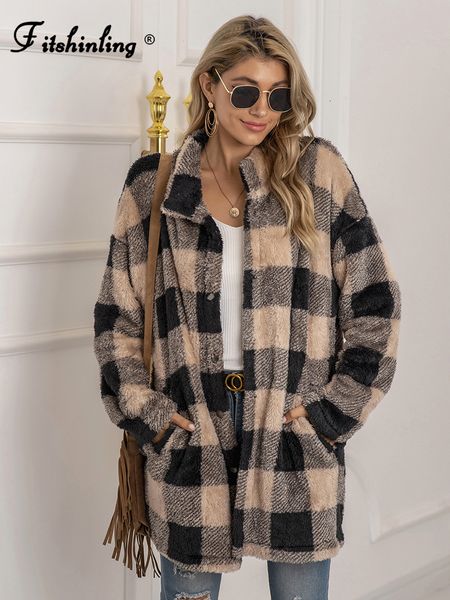 women's jackets fitshinling vintage winter coats plaid warm arrival fashion overcoat female clothing plush soft coat 221122, Black;brown
women's jackets fitshinling vintage winter coats plaid warm arrival fashion overcoat female clothing plush soft coat 221122, Black;brown