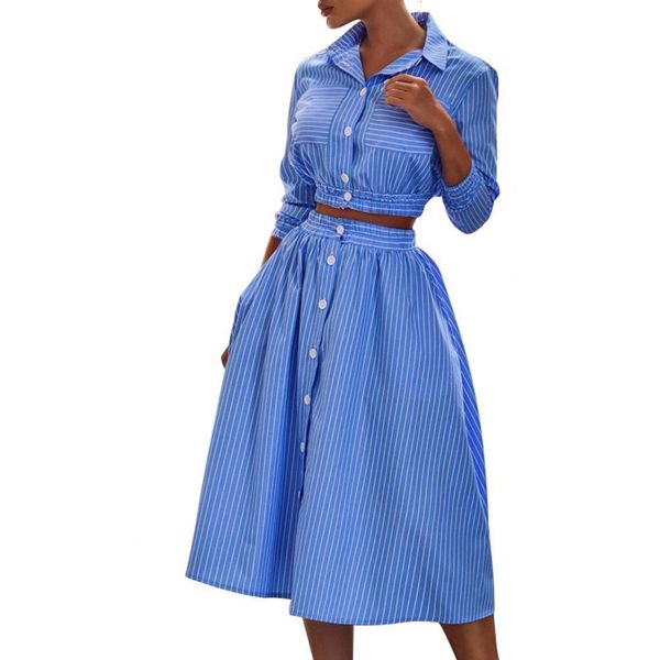 two piece dres set blouse skirt suit striped print single breasted 3 4 sleeve lapel crop outfits 221122, White
two piece dres set blouse skirt suit striped print single breasted 3 4 sleeve lapel crop outfits 221122, White