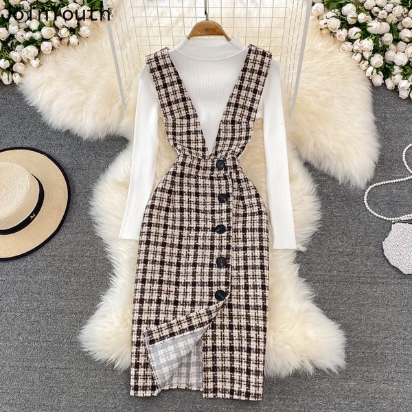 two piece dress office lady two piece suit woman woolen plaid singel breasted es slim sweater sets korean 2 pcs outfits 221122, White
two piece dress office lady two piece suit woman woolen plaid singel breasted es slim sweater sets korean 2 pcs outfits 221122, White