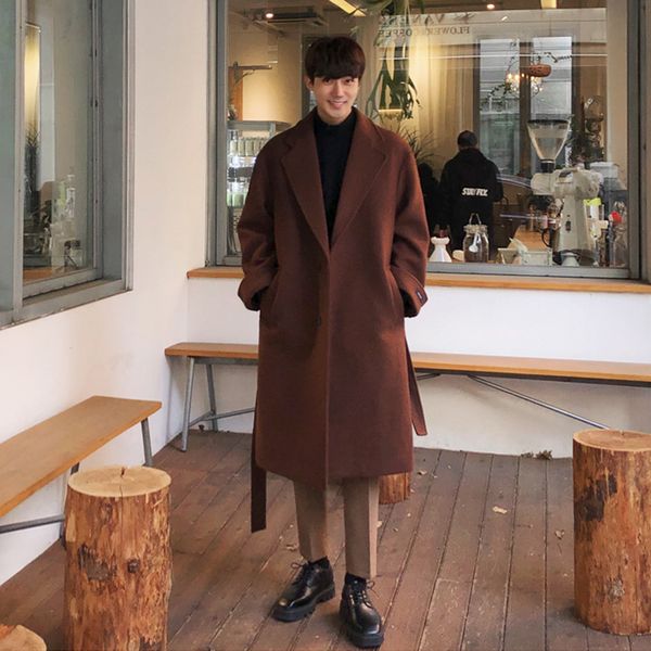 men's wool blends men's korean woollen coat autumn winter thickened medium long woolen jacket fashion single breast coats with bel, Black
men's wool blends men's korean woollen coat autumn winter thickened medium long woolen jacket fashion single breast coats with bel, Black