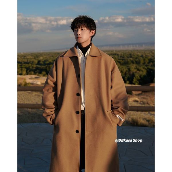 men's wool blends autumn winter fashion woolen blends coat men korean style lapel mid length solid windbreaker thick casual coat male s, Black
men's wool blends autumn winter fashion woolen blends coat men korean style lapel mid length solid windbreaker thick casual coat male s, Black