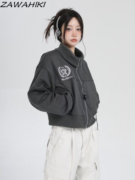 women's jackets american retro cropped coats stand collar loose zip up hoodie y2k short winter clothes 90 streetwear 221122, Black;brown
women's jackets american retro cropped coats stand collar loose zip up hoodie y2k short winter clothes 90 streetwear 221122, Black;brown