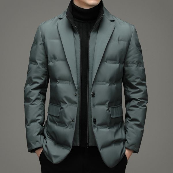 men's down parkas winter fake two-piece warm blazer business leisure stand-up collar down jacket 221122, Black
men's down parkas winter fake two-piece warm blazer business leisure stand-up collar down jacket 221122, Black