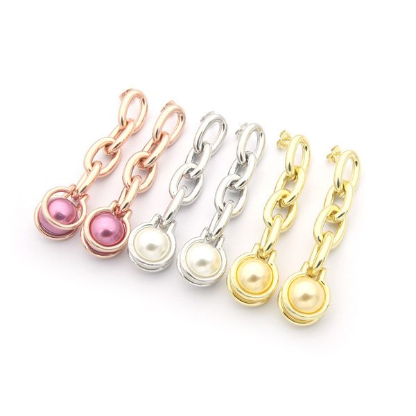 womens colored pearl earrings studs designer jewelry 4-link chain studs gold/silvery/rose full brand as wedding christmas gift, Golden;silver
womens colored pearl earrings studs designer jewelry 4-link chain studs gold/silvery/rose full brand as wedding christmas gift, Golden;silver