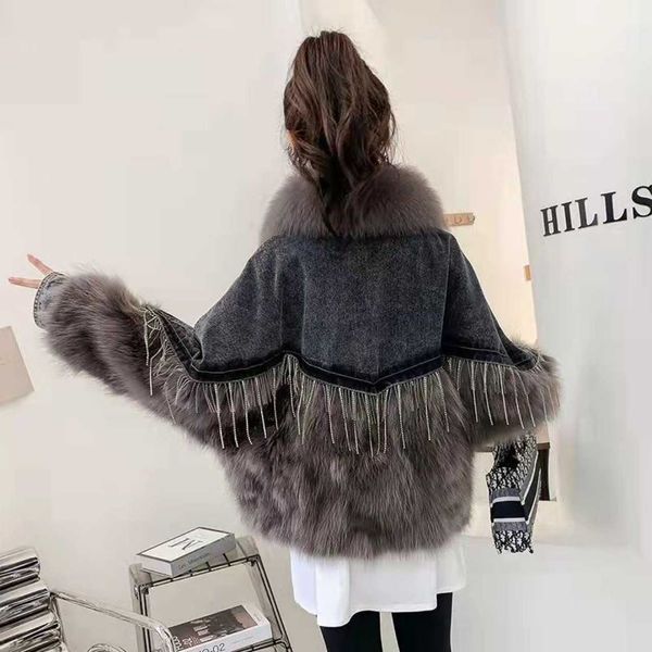 women's wool blends leather 2022 new female fox feather down inner jacket splicing denim parka winter korean coat, Black
women's wool blends leather 2022 new female fox feather down inner jacket splicing denim parka winter korean coat, Black