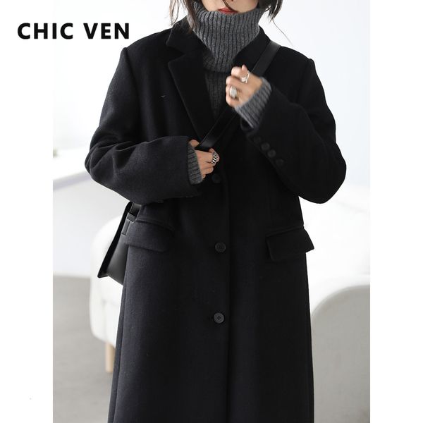 women's wool blends chic ven winter korean women long coat thickening casual warm single breasted overcoat en coats office lady 221123, Black
women's wool blends chic ven winter korean women long coat thickening casual warm single breasted overcoat en coats office lady 221123, Black