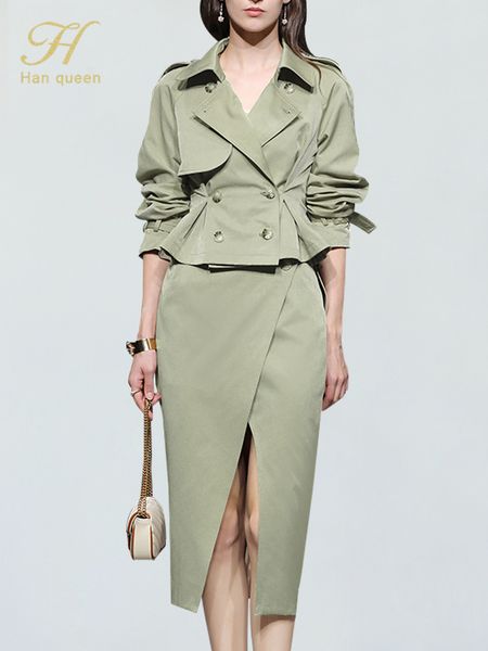 two piece dress h han queen autumn professional woman 2 pieces set double breasted trench coat vintage split pencil skirt korean skirts suit, White
two piece dress h han queen autumn professional woman 2 pieces set double breasted trench coat vintage split pencil skirt korean skirts suit, White