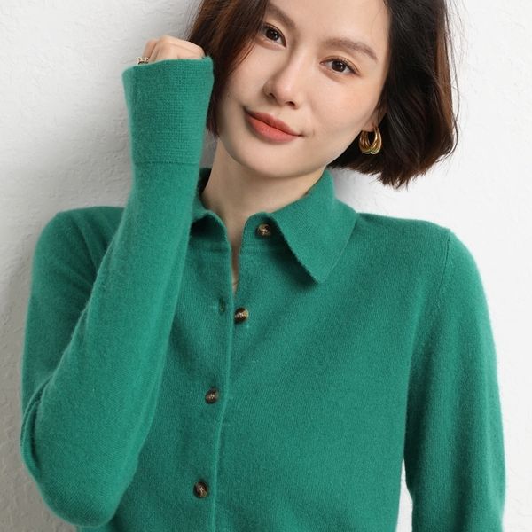 women's knits tees genuine polo collar long-sleeved shirt autumn and winter wool knitted cardigan all-match purple cashmere sweater 221, White
women's knits tees genuine polo collar long-sleeved shirt autumn and winter wool knitted cardigan all-match purple cashmere sweater 221, White