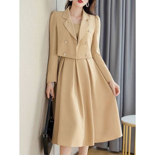 two piece dress autumn korea elegant women black office hepburn suit dress casual lapel blazer coat classic high waist strap pleated dress 3, White
two piece dress autumn korea elegant women black office hepburn suit dress casual lapel blazer coat classic high waist strap pleated dress 3, White