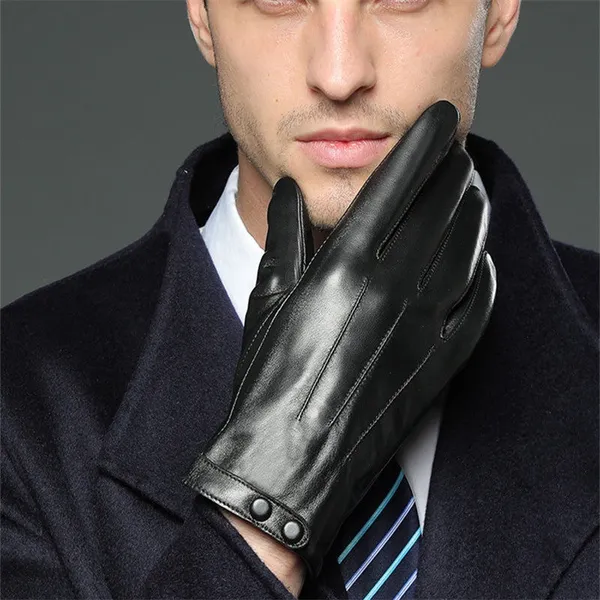 

Winter Mens Leather Gloves Matt Fur Mittens PU Five Fingers Black With Tag Wholesale