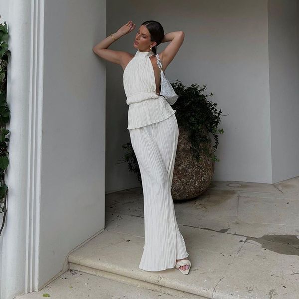 two piece dress backless tank set woman 2 piece summer white trouser suits female elegant high waist wide pants set 221123
two piece dress backless tank set woman 2 piece summer white trouser suits female elegant high waist wide pants set 221123