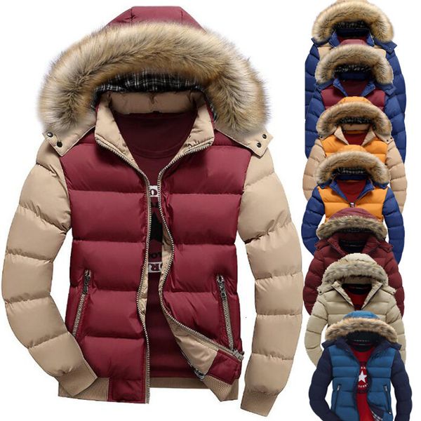 men's leather faux winter warm couple big fur collar hooded padded jacket casual 221122, Black
men's leather faux winter warm couple big fur collar hooded padded jacket casual 221122, Black