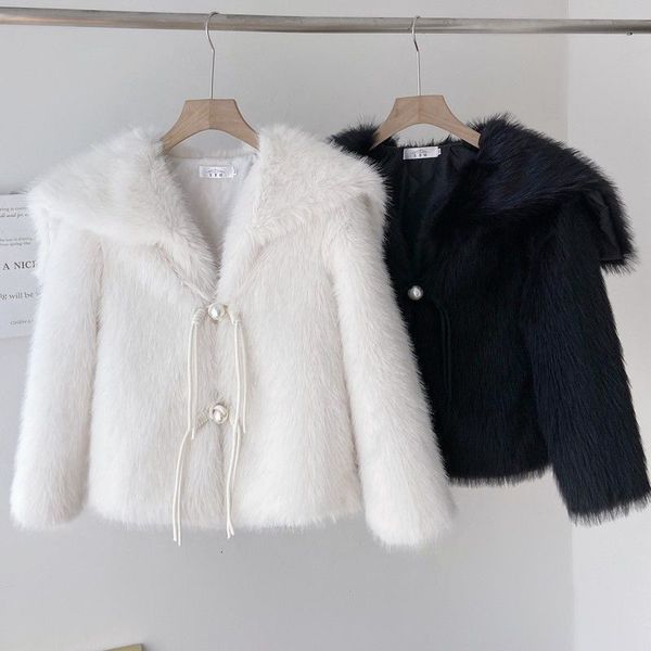 women's fur faux fashion braided artificial coat women winter overcoat artificial jacket 221123, Black
women's fur faux fashion braided artificial coat women winter overcoat artificial jacket 221123, Black