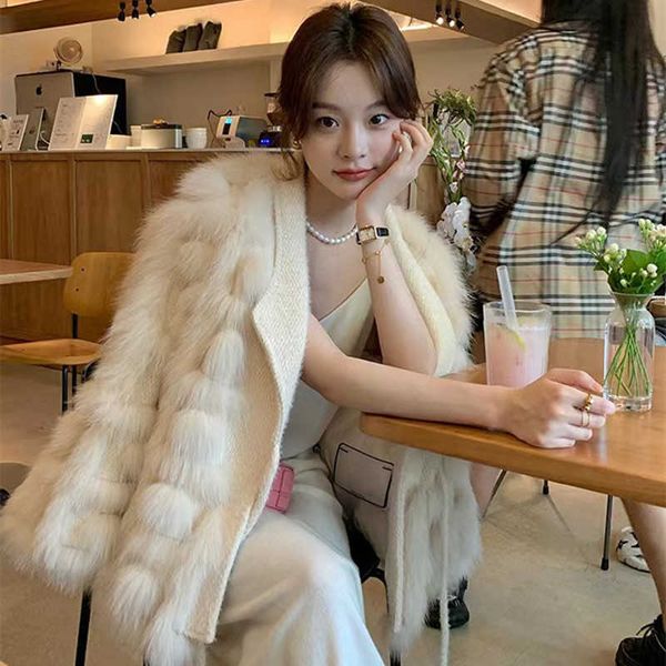 women's wool blends fur "cotton candy" new style white fox back hair fox hair winter coat women's young knitwear, Black
women's wool blends fur "cotton candy" new style white fox back hair fox hair winter coat women's young knitwear, Black