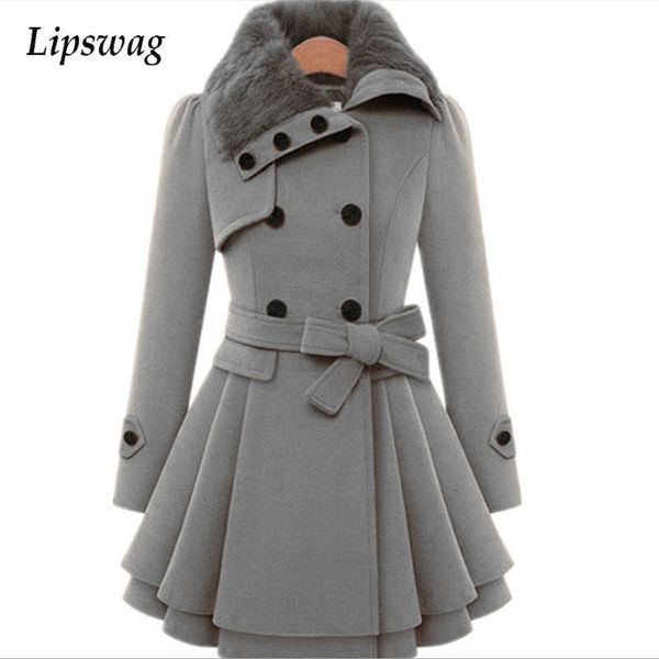 women's wool blends women fur lapel button warm overcoat autumn slim double-breasted woolen coat trench elegant lace-up pleated ruffle, Black
women's wool blends women fur lapel button warm overcoat autumn slim double-breasted woolen coat trench elegant lace-up pleated ruffle, Black