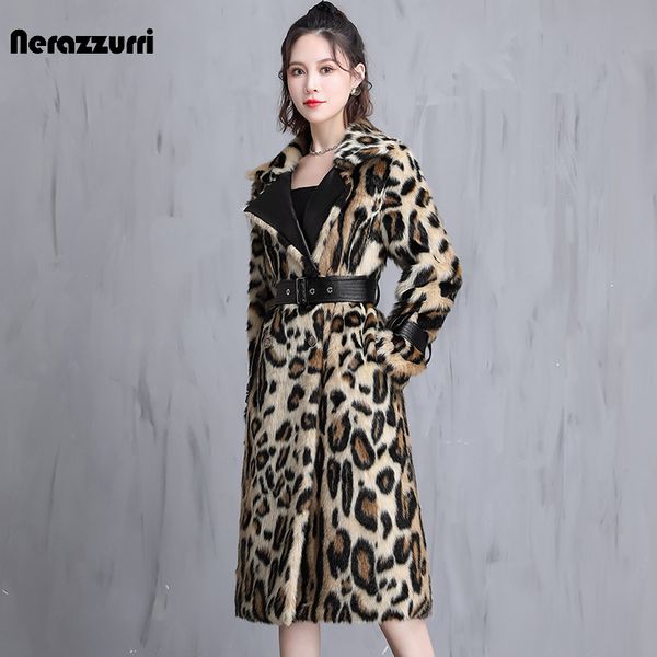 women's fur faux nerazzurri winter long leopard print warm fluffy coat women with leather belt runway luxury europen style fashion 2211, Black
women's fur faux nerazzurri winter long leopard print warm fluffy coat women with leather belt runway luxury europen style fashion 2211, Black