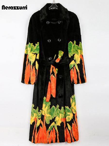 women's fur faux nerazzurri winter long colorful loose thick warm fluffy mink trench coat for women runway fashion overcoat 221123, Black 
women's fur faux nerazzurri winter long colorful loose thick warm fluffy mink trench coat for women runway fashion overcoat 221123, Black