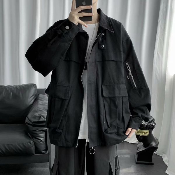 men's leather faux multi pockets cargo jackets men windbreaker hip hop streetwear harajuku coats overalls bomber jacket outwear 221122, Black
men's leather faux multi pockets cargo jackets men windbreaker hip hop streetwear harajuku coats overalls bomber jacket outwear 221122, Black