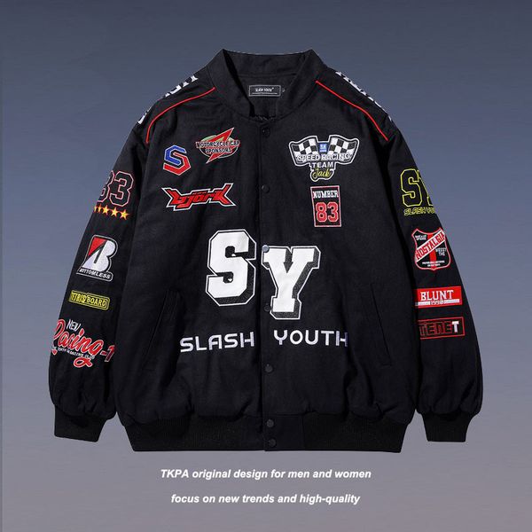 men's leather faux retro embroidered jacket high street hip hop motorcycle loose racing suit spring autumn for men 221122, Black
men's leather faux retro embroidered jacket high street hip hop motorcycle loose racing suit spring autumn for men 221122, Black