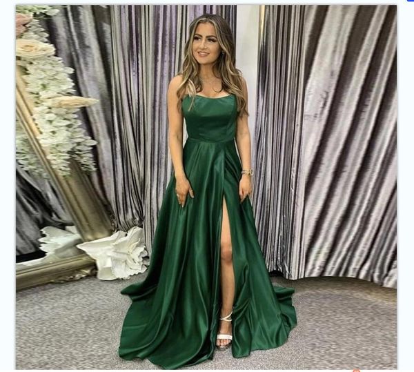 2023 green a line prom dresses long side slit spaghetti strap satin formal evening back bandage prom gowns vestido, Black
2023 green a line prom dresses long side slit spaghetti strap satin formal evening back bandage prom gowns vestido, Black