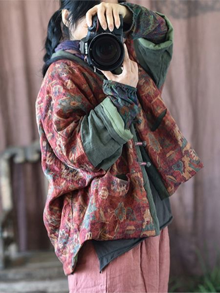 women's down parkas johnature vintage linen v-neck print floral patchwork button coats winter chinese style warm 221123, Black
women's down parkas johnature vintage linen v-neck print floral patchwork button coats winter chinese style warm 221123, Black