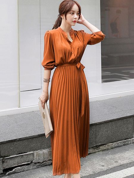 party dresses autumn long sleeve pleated dress women elegant midi dress office ladies vintage dresses with belt high waisted 221123, White;black
party dresses autumn long sleeve pleated dress women elegant midi dress office ladies vintage dresses with belt high waisted 221123, White;black