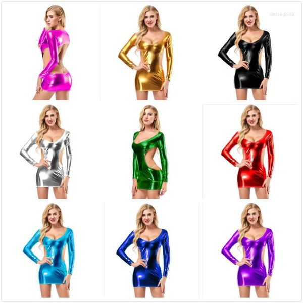 casual dresses candy color pu faux leather shiny dress long sleeve hollow out backless low cut sexyy wetlook stage dance clubwear, Black;gray
casual dresses candy color pu faux leather shiny dress long sleeve hollow out backless low cut sexyy wetlook stage dance clubwear, Black;gray