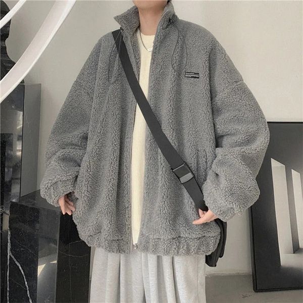 men's leather faux jacket lamb polar fleece loose trend man trench coat warm zipper men clothing winter windbreaker jackets 221122, Black
men's leather faux jacket lamb polar fleece loose trend man trench coat warm zipper men clothing winter windbreaker jackets 221122, Black