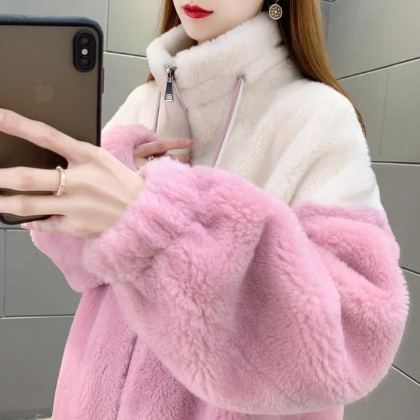 women's fur faux winter stand collar thicken lamb wool jacket warm cotton loose parkas outwear female zipper fur coats 221123, Black
women's fur faux winter stand collar thicken lamb wool jacket warm cotton loose parkas outwear female zipper fur coats 221123, Black
