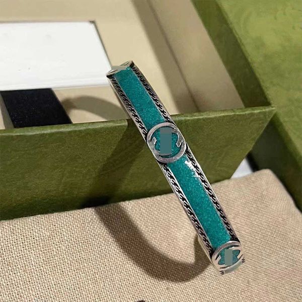 2023 designer new jewelry sterling silver double letter open green enamel heavy industry sculpture pattern couple bracelet for men and women, Black
2023 designer new jewelry sterling silver double letter open green enamel heavy industry sculpture pattern couple bracelet for men and women, Black