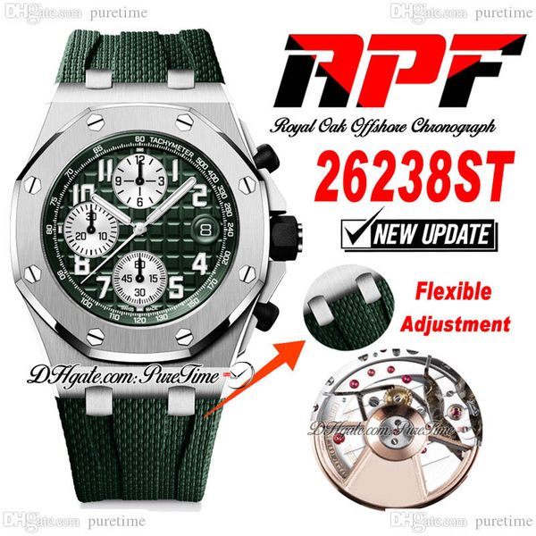 apf 42mm 2623 a3126 automatic chronograph mens watch steel case green textured dial silver subdial rubber super edition puretime strap exclu, Slivery;brown
apf 42mm 2623 a3126 automatic chronograph mens watch steel case green textured dial silver subdial rubber super edition puretime strap exclu, Slivery;brown