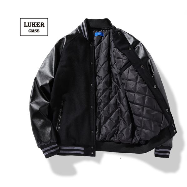 men's leather faux luker cmss autumn winter men jacket fashion cotton padded outwear male stand collar patchwork single breasted coat 8, Black
men's leather faux luker cmss autumn winter men jacket fashion cotton padded outwear male stand collar patchwork single breasted coat 8, Black
