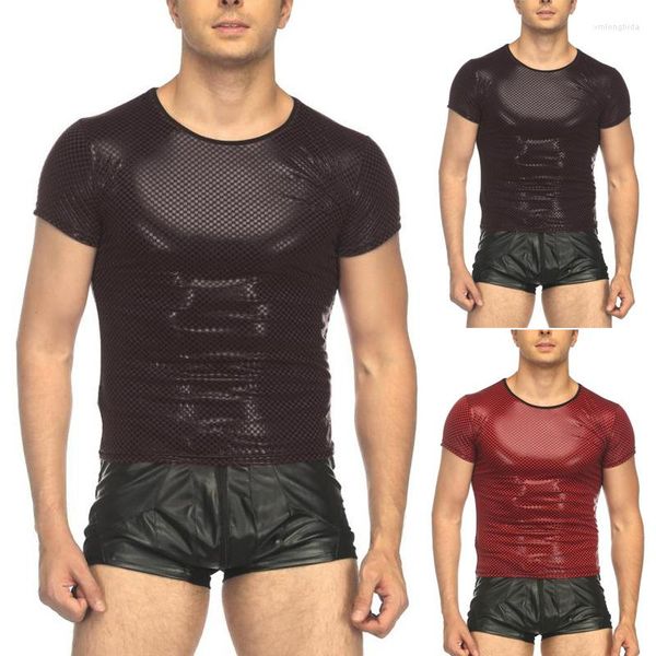 men's t shirts men's patent leather solid color nightclub stage performance t-shirt faux plaid erotic male clothes, White;black
men's t shirts men's patent leather solid color nightclub stage performance t-shirt faux plaid erotic male clothes, White;black