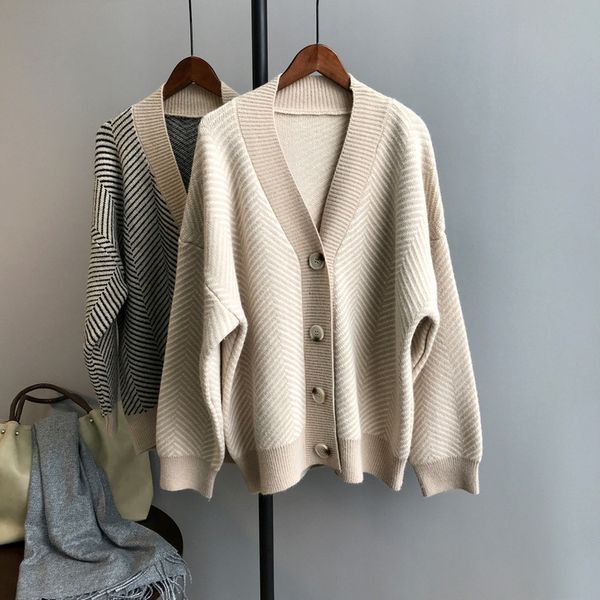 women's knits tees autumn v-neck knitted striped sweater coat cardigans long sleeve poncho sweaters pull femme 221123, White
women's knits tees autumn v-neck knitted striped sweater coat cardigans long sleeve poncho sweaters pull femme 221123, White
