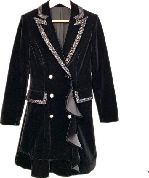 velvet stitching suit dress with spotlightslim and tallself-cultivation, Black
velvet stitching suit dress with spotlightslim and tallself-cultivation, Black