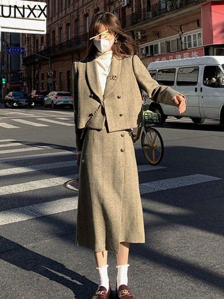 two piece dress unxx vintage temperament sets female herringbone pattern loose suit woolen jacket high waist straight split skirt 2pcs 22112, White
two piece dress unxx vintage temperament sets female herringbone pattern loose suit woolen jacket high waist straight split skirt 2pcs 22112, White