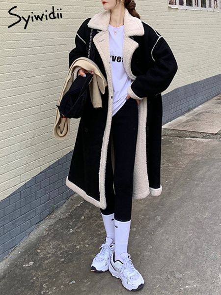 women's fur faux syiwidii winter coat women turn down collar long jacket oversized korean fashion thick warm outwear ladies parkas 2211, Black
women's fur faux syiwidii winter coat women turn down collar long jacket oversized korean fashion thick warm outwear ladies parkas 2211, Black
