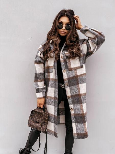 women' blend winter woolen coats female plaid print retro warm thick long jacket outercoats korean style outwear manteau femme hiver 22, Black
women' blend winter woolen coats female plaid print retro warm thick long jacket outercoats korean style outwear manteau femme hiver 22, Black