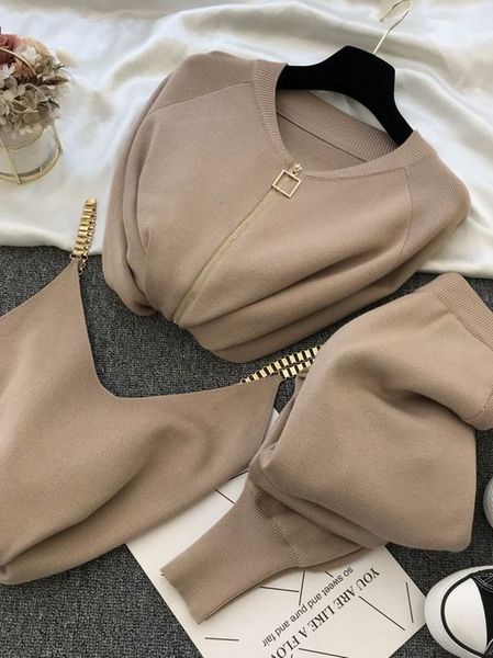 women's two piece pants autumn product han fan ins sweet temperament chain vest knitted jacket threepiece elastic pants 221123, White
women's two piece pants autumn product han fan ins sweet temperament chain vest knitted jacket threepiece elastic pants 221123, White