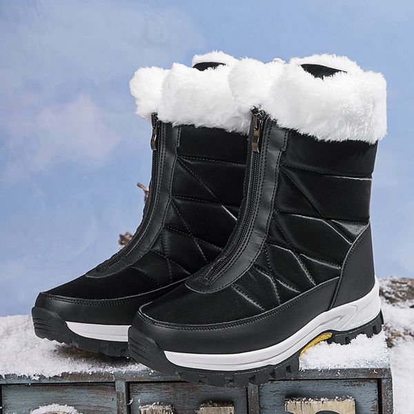 cross-border waterproof snow female mid-thigh front zipper large size cold warm cotton boots plus velvet outdoor winter shoes, Black
cross-border waterproof snow female mid-thigh front zipper large size cold warm cotton boots plus velvet outdoor winter shoes, Black